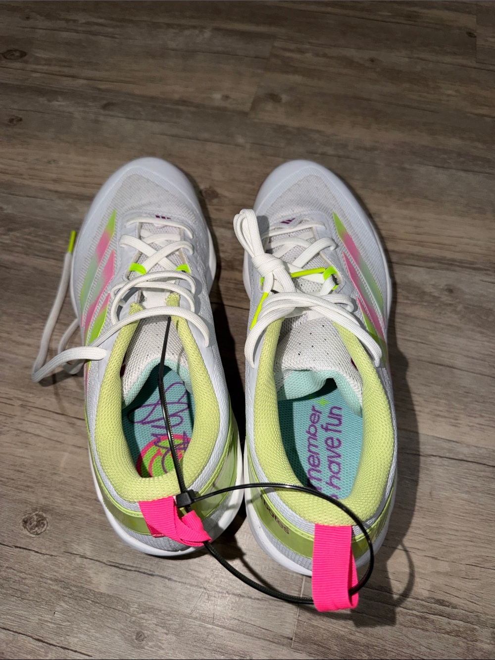 adidas White Sneakers with Neon Pink & Lime Accents - Picture 2 of 3